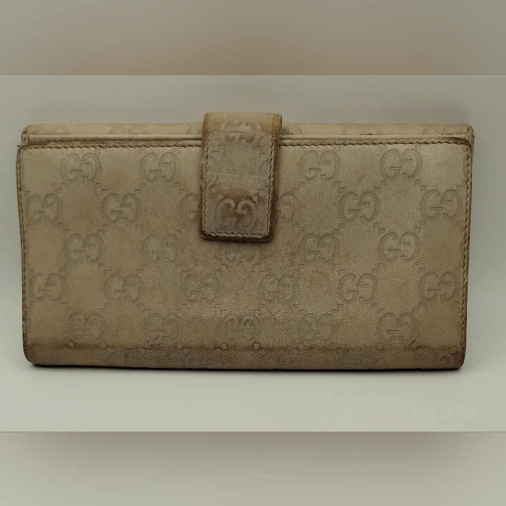 Gucci Beige Monogram Wallet AUTHENTIC Needs Some Cleaning Is a Fixer upper - Picture 2 of 5